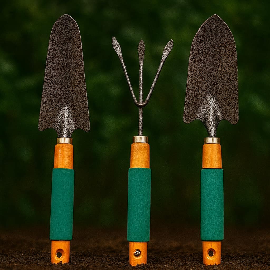 Gardening Tools - Hand Cultivator, Trowel, Heavy Duty with Ergonomic Wooden Handle for Transplanting and Digging (3 Pcs Set)