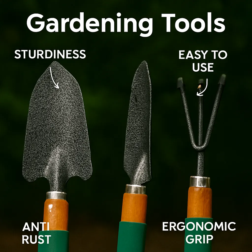 Gardening Tools - Hand Cultivator, Trowel, Heavy Duty with Ergonomic Wooden Handle for Transplanting and Digging (3 Pcs Set) - Image 3