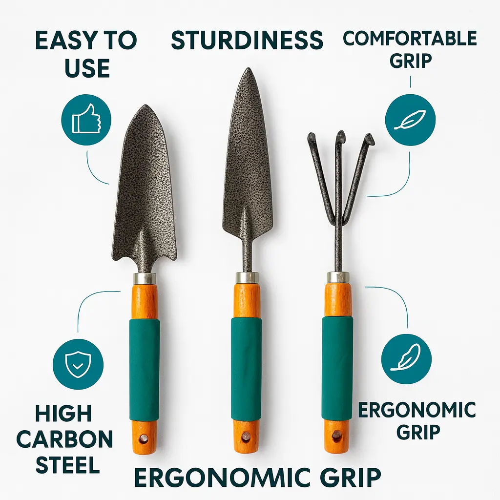 Gardening Tools - Hand Cultivator, Trowel, Heavy Duty with Ergonomic Wooden Handle for Transplanting and Digging (3 Pcs Set) - Image 2
